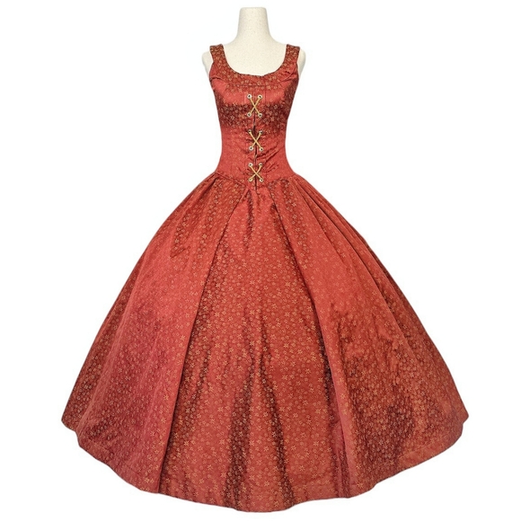 Vintage Dresses & Skirts - Vintage Renaissance Dress Princess Ballgown Royal Medieval Rust XXS XS Juniors